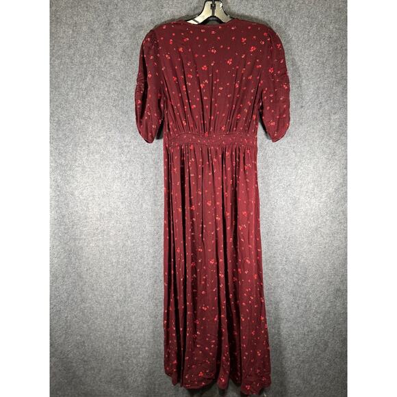 Old Navy Dress Women Short Sleeve Puff Sleeve Floral Burgundy Midi Boho Cottage - Picture 7 of 8